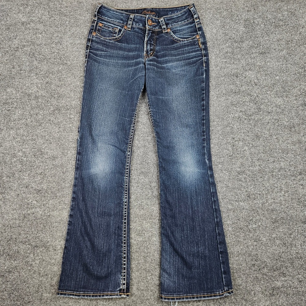 Silver Suki Bootcut Jeans Womens 28 Dark Wash Denim Stretch Mid Rise Blue Hemmed